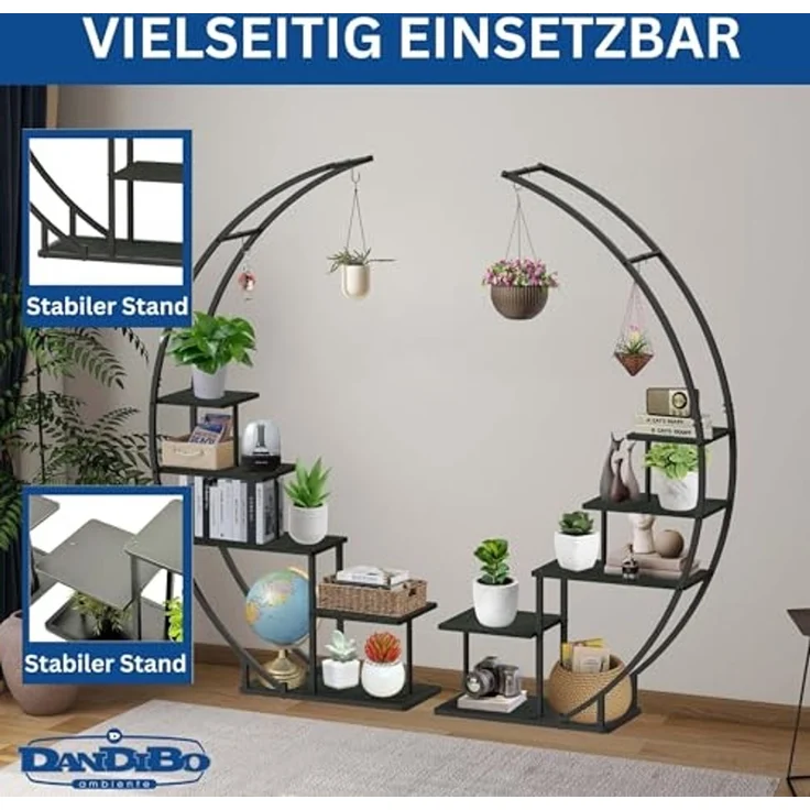 DanDiBo Blumenregal indoor 170 cm Hoch Metall Schwarz Rund 96586 Blumentreppe Groß Halbrund Pflanzenständer Modern Design – Bild 3