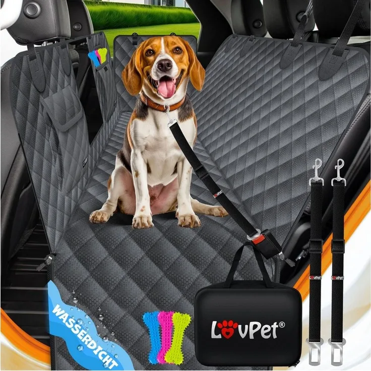 LovPet® 2in1 Hundedecke für Auto Rückbank & Kofferraum mit Seitenschutz und Sichtfenster Kofferraumschutz - Wasserabweisende Hunde Autoschondecke Universal Autoschutzdecke Autodecke Rücksitz Anthrazit