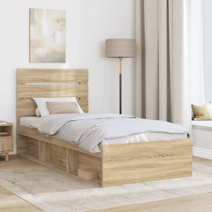 vidaXL Bettrahmen Sonoma-Eiche 75 x 190 cm Massives Kiefernholz 3411802 – Bild 2