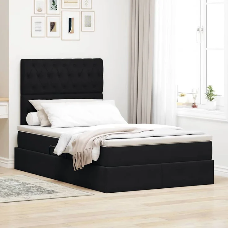 vidaXL Aufbewahrungsbett mit Matratze Schwarz 120 x 200 cm Samt 3372083 – Bild 1