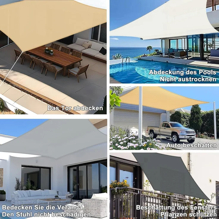 SUNNY GUARD Sonnensegel Rechteckig 3x3 m Wasserdicht Sonnenschutz Wetterschutz Segel Baldachin UV Schutz für Balkon Terrasse Garten, Grau Anthrazit – Bild 6
