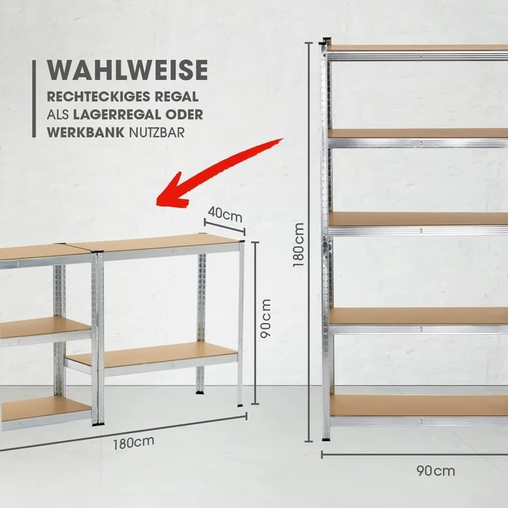 EASYmaxx Schwerlastregal 180 x 90 x 40 cm | Eckregal & 2 Lagerregal | 2625 kg Traglast, 175 kg pro Ebene | Regal und Werkbank | Kellerregal, Lagerregal mit 15 verstellbaren Ablagen – Bild 7