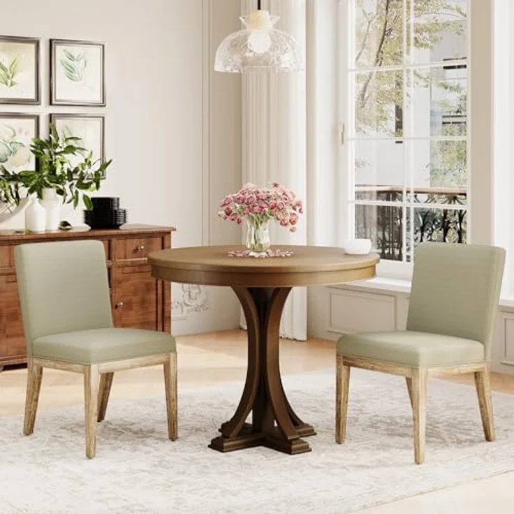 COLAMY Esszimmerstühle 4er Set, Moderne Esszimmerstühle mit Stoffbezug, Küchenstühle im Landhausstil für Restaurant und Wohnzimmer, Khaki – Bild 7