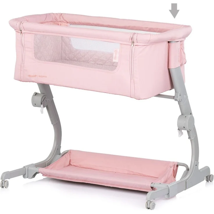 Chipolino Beistellbett Eleganza Matratze höhenverstellbar klappbar Räder Tasche rosa – Bild 4