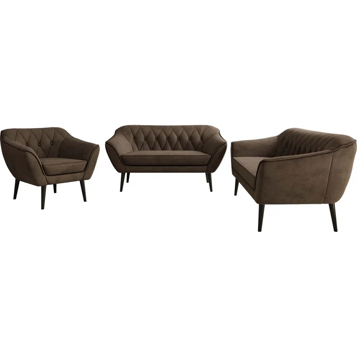 Wohnzimmerset PIRS 1-2-3, Skandinavisches Komplettset, Wellenfederung, schwarze Füße, Sitzgruppe, Möbelset - Braun Velvet – Bild 7