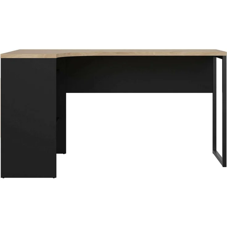 Dmora Schreibtisch Moire, Mehrzweckschreibtisch, Bürotisch für PC, Eckschreibtisch, 145x81 h77 cm, Schwarz und Eiche – Bild 5