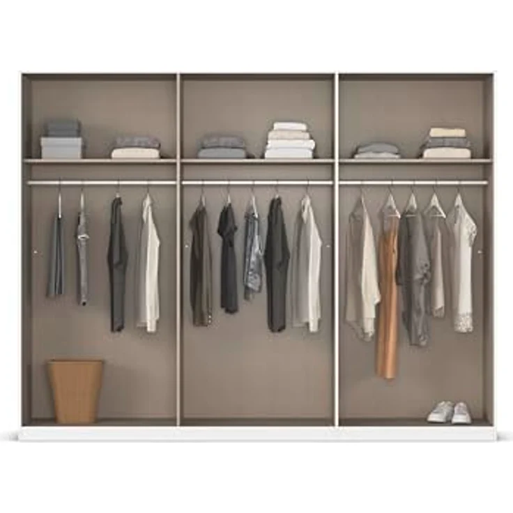Rauch Möbel Skyla, Kleiderschrank für Schlafzimmer, Kinderzimmer, Jugendzimmer, Garderobe, Flur, 6-türig mit Grauspiegel, Griffstangen Grau metallic, Farbe Eiche Artisan, Holz, Maße 271 x 210 x 54 cm – Bild 7