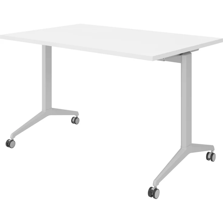 bümö Seminartisch klappbar fahrbar 120x80 cm weiß, Gestell silber - Klapptisch staffelbar, mit vier Doppelrollen Büro Schulungstisch, KFZ12-W-S – Bild 1