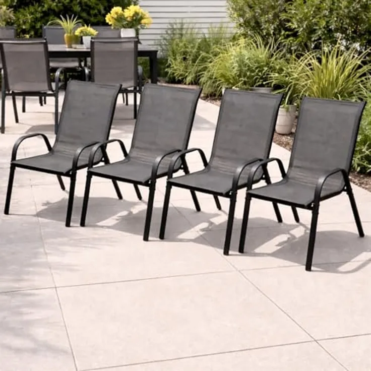 4er Outdoorstuhl Gartenstuhl Stapelstuhl Metall Textilen Anthrazit