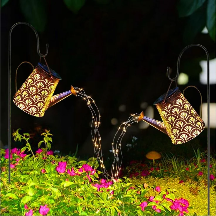 LQWELL LED Solarleuchte Solar Gießkanne mit Wasserfall Lichterkette Lampe, Jahrgang Solar Lanterne Garten Lampe, Warmweiß, für Hof, Path Rasen, Wege, Terrasse, Yard Deko – Bild 3