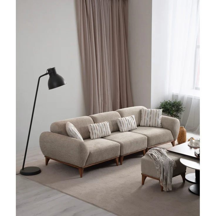 Sitzgruppe/Sofa Set - Wohnzimmergarnitur "Calathea" 3+2+1 + Hocker-Beige – Bild 4