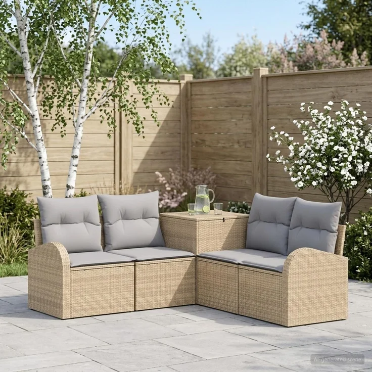 vidaXL Sofa Set 5 stk. Beige und Hellgrau Polyrattan und Stahl 3447783 – Bild 1