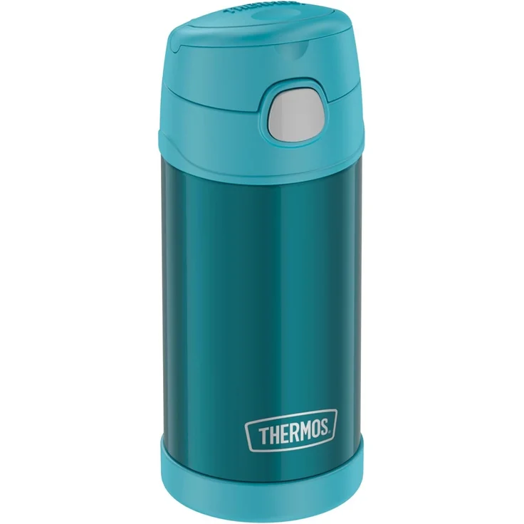 THERMOS kids FUNTAINER STRAW BOTTLE 0,35l, ocean teal, Thermosflasche für Kinder aus Edelstahl, mit Strohhalm, 12 h kalt, absolut dicht, für Schule, Kindergarten, Pause