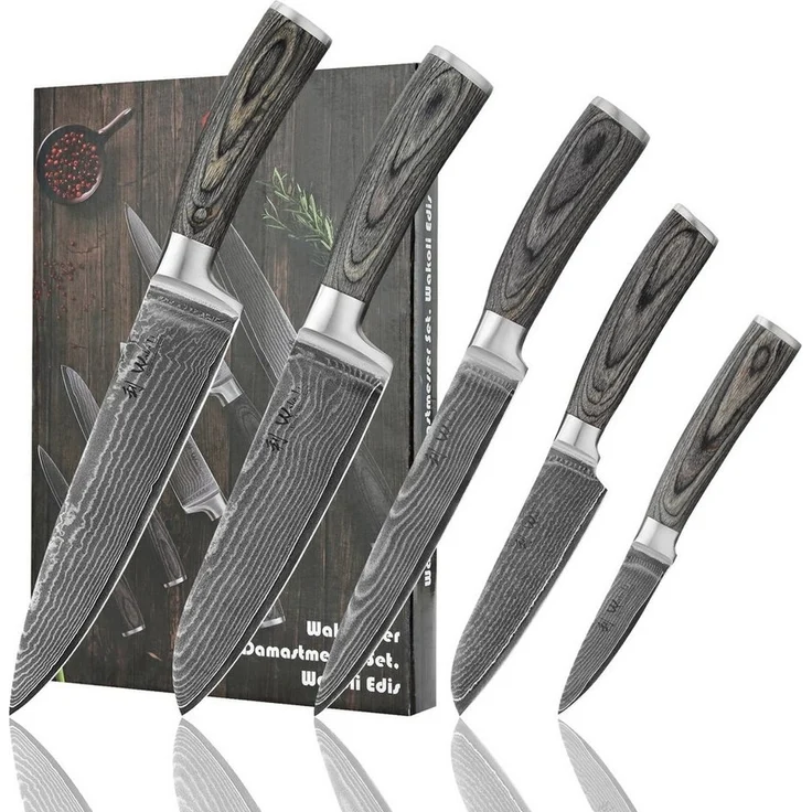 Wakoli Messer-Set EDIS 5er Damastmesser-Set I Kochmesser Küchenmesser I 8-20 cm Klingen (Damastmesser mit Geschenkbox, 5-tlg, 5er Damastmesser-Set), aus 67 Lagen Damaststahl, VG-10 Stahlkern – Bild 5