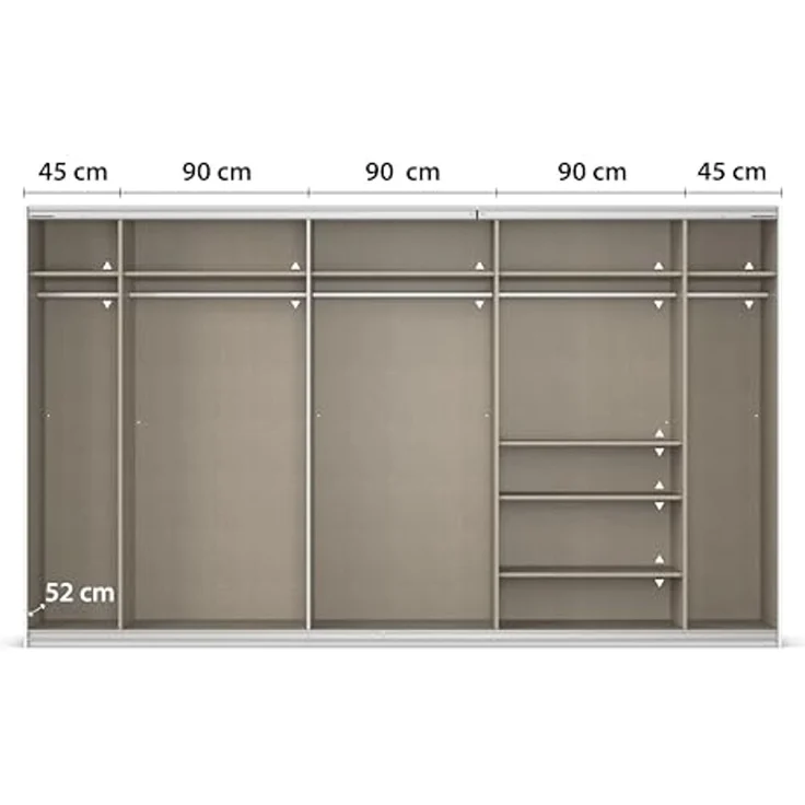 Rauch Möbel Kulmbach, Kleiderschrank mit Schwebetüren für Schlafzimmer, Kinderzimmer, Jugendzimmer, Garderobe, Flur, 3-türig, mit Spiegel, Zubehör Classic, Farbe Beige, Breite 360 cm – Bild 7