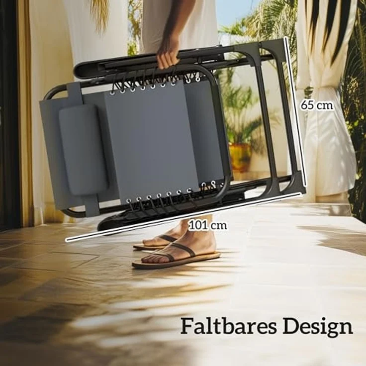 Outsunny Relaxliege mit abnehmbaren Kopfstützen, Beistelltisch, Sonnenliege 3 Teile, für Garten Terrasse Pool Grau – Bild 3