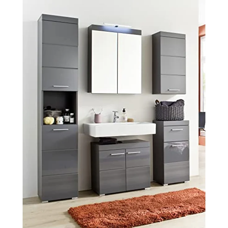 Trendteam 'Amanda' Hochschrank, Holz, Grau Hochglanz, 190 x 31 x 37 cm – Bild 7