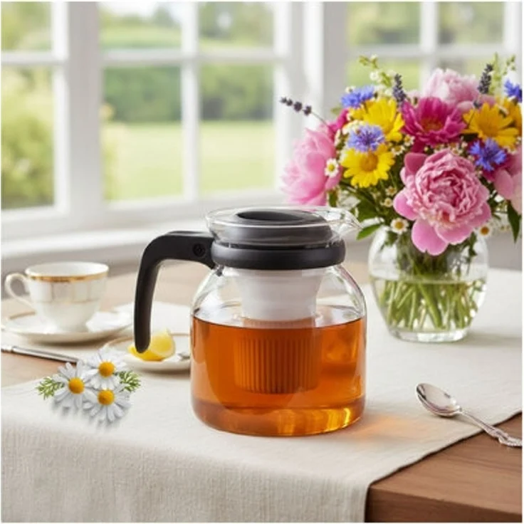 Teekanne Glaskanne 1200ml mit Teesieb Deckel und Griff eleganter Teegenuss – Bild 6