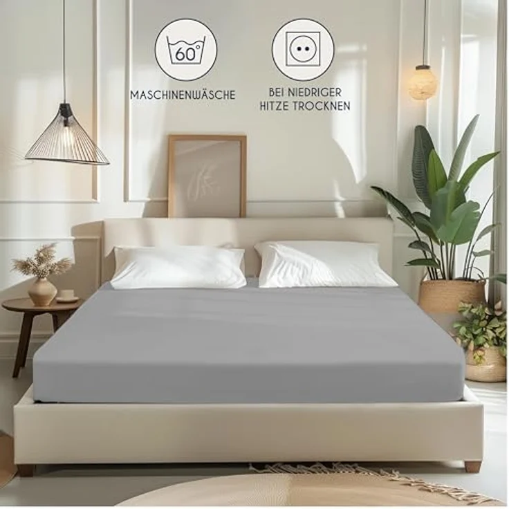 Dreamzie - Spannbettlaken 160x200 cm - Baumwolle Oeko Tex Zertifiziert - Grau - 100% Jersey Spannbettlaken 160x200 cm Baumwolle – Bild 7