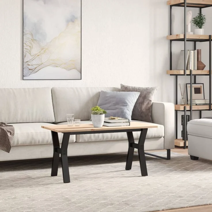 Couchtisch Sofatisch, Y-Gestell 100x50x45 cm Massivholz Kiefer & Stahl d455e – Bild 3
