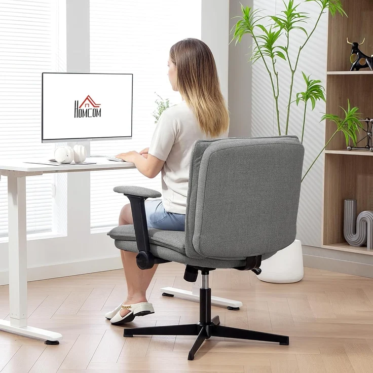 HOMCOM Bürostuhl Schreibtischstuhl, höhenverstellbar (Drehstuhl, 1 St), für Schlafzimmer, Arbeitszimmer, Grau – Bild 8
