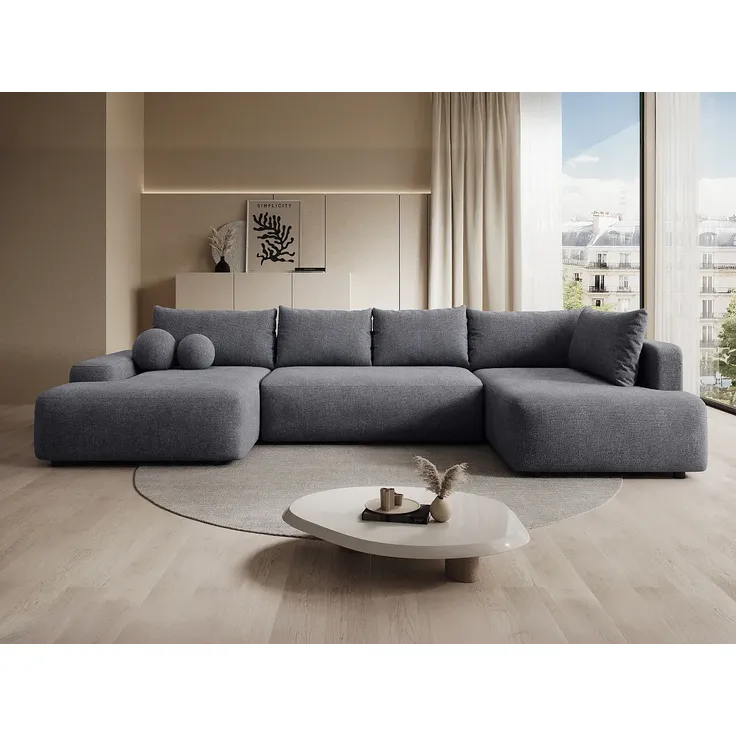 Vente-unique - DAVISO Sofa Stoff Grau - B 204 cm x H 87 cm x L 360 cm