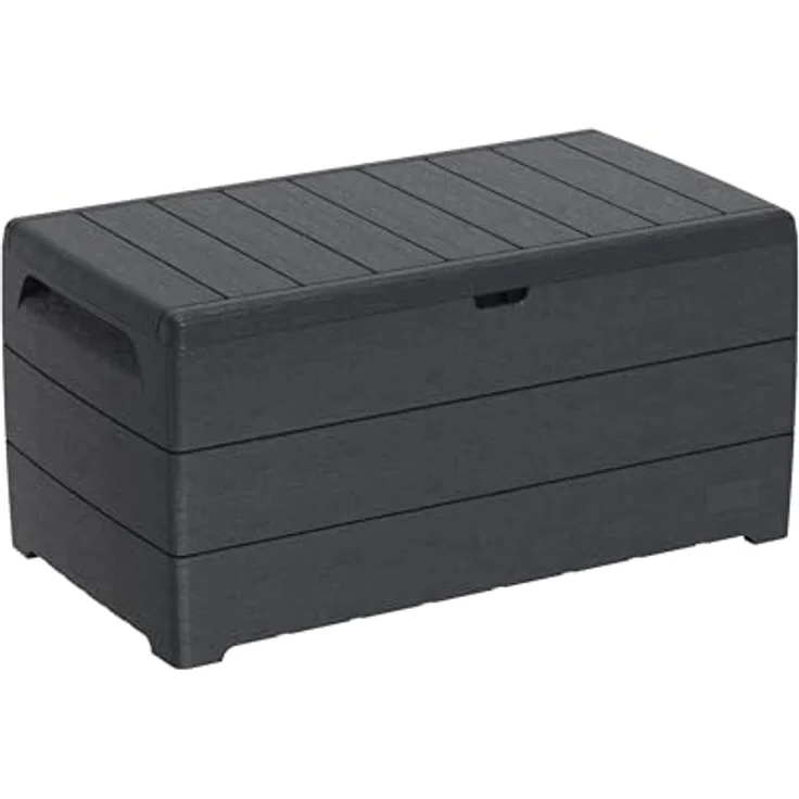 Duramax Cedargrain Durabox 416 Liter/ 110 Gallonen Kissenbox aus Kunststoff, Auflagenboxen für Terrasse und Gartenmöbel, abschließbare Kissenbox aus Kunststoff mit Gasflasche, Dunkelgrau – Bild 2