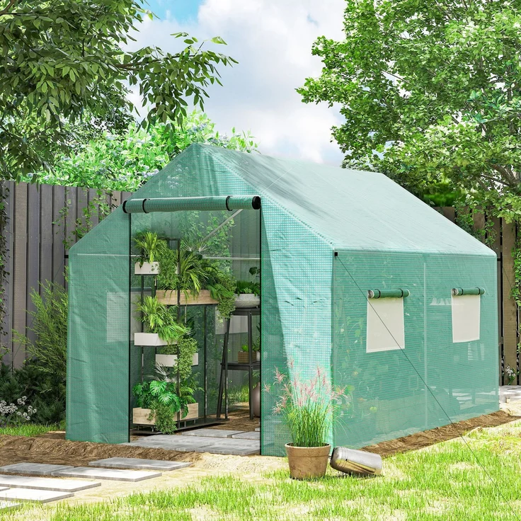 Outsunny Folientunnel, Stahl, PE, Grün, 200L x 300B x 200H cm – Bild 2
