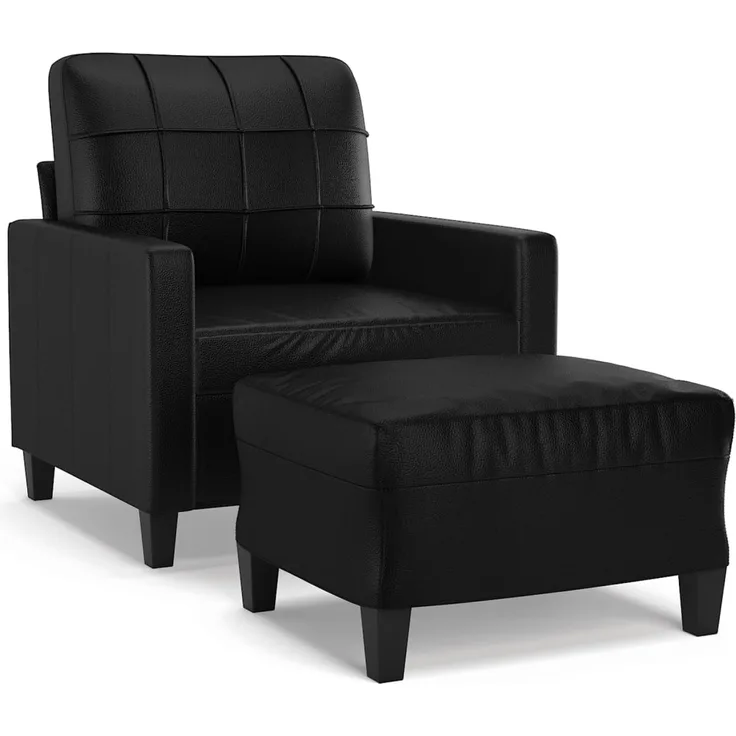 vidaXL Sessel mit Hocker Schwarz 60 cm Kunstleder 3201009