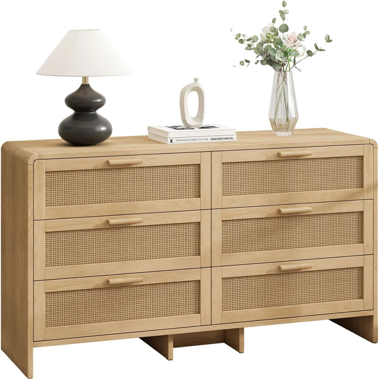 Kommode Kleiderschrank Rattan 6 Schubladen Natur Arc Shaped Corner Aufbewahrung Sideboard Dressingtable – Bild 5