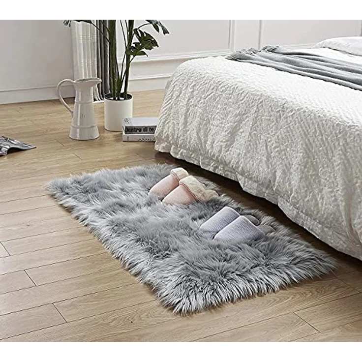 HEQUN Faux Lammfell Schaffell Teppich Kunstfell Dekofell Lammfellimitat Teppich Longhair Fell Nachahmung Wolle Bettvorleger Sofa Matte (50 X150 cm, Grau) – Bild 8