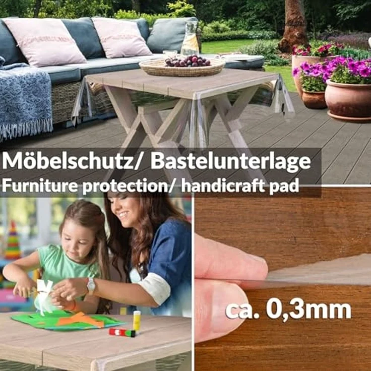 ANRO Tischdecke KLARA abwaschbar Tischfolie transparent Gartentischdecke 0,3mm (Einzelstück 1-tlg), wasserabweisend Durchsichtig Transparent Breite 140cm – Bild 4