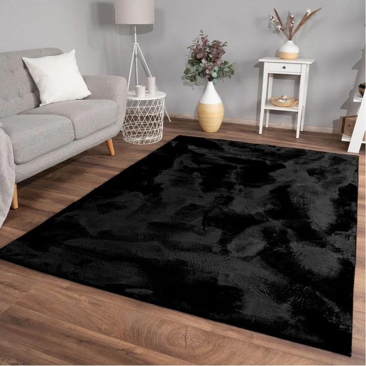 TT Home Teppich, Rechteckig, Höhe: 14 mm, Wohnzimmer Hochflor Teppich Kunstfell Modern Unifarben Flauschig Weich – Bild 1