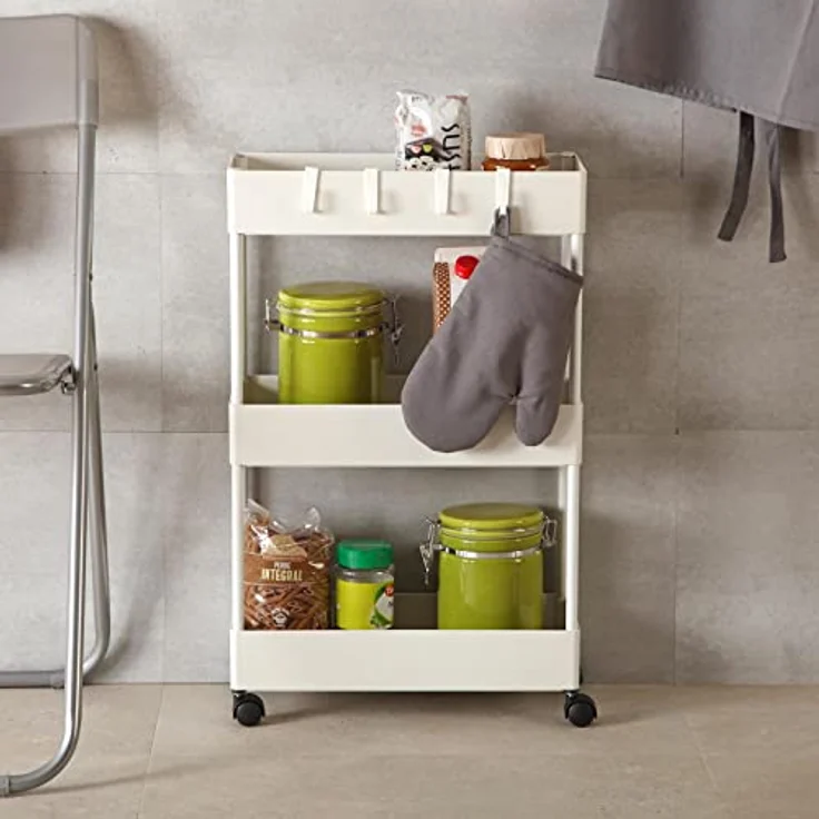 Versa Skuvoy Badezimmer-Hilfsmöbel, Aufbewahrungswagen oder -Karren, mit 3 Einlegeböden und Laufrollen, Maßnahmen (H x L x B) 63,5 x 18 x 40 cm, ABS und Kunststoff, Farbe: Weiß – Bild 4