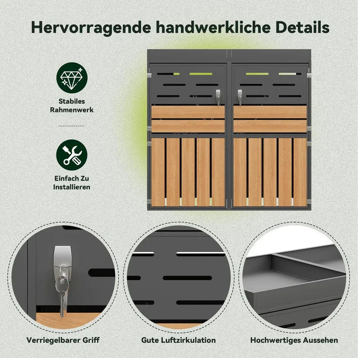 LVHOM Mülltonnenbox 2er mit Pflanzkasten, 2x240 L, Abschließbare Mülltonnenverkleidung aus Stahl für Garten, Anthrazit – Bild 3
