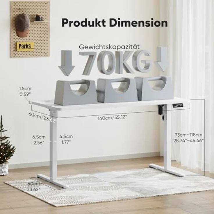 Sweetcrispy Höhenverstellbarer Schreibtisch mit Monitorständer, 140x60 cm Schreibtisch Höhenverstellbar Elektrisch, Ergonomischer Steh-Sitz Tisch, Computertisch Standing Desk, Weiß – Bild 4