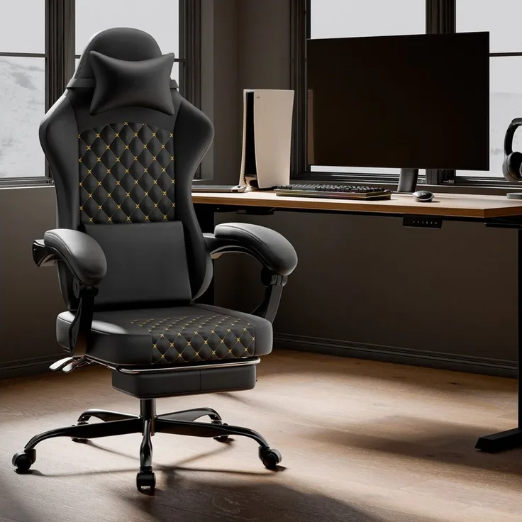 BBWL Gaming-Stuhl PVC Leder Ergonomischer Massage Gamer Sessel mit Fußstütze, Gaming Stuhl, PC Bürostuhl 150 kg belastbar