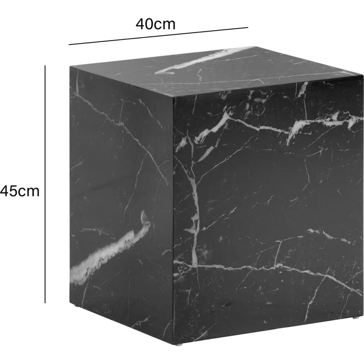 Couchtisch MONOBLOC 40x40x45 cm Schwarz Hochglanz Marmor Optik Quadratisch – Bild 3