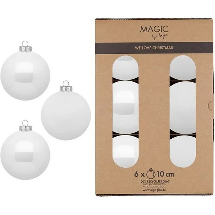 MAGIC by Inge Weihnachtsbaumkugel, Weihnachtskugeln Glas 10cm 6 Stück - Pure White – Bild 2