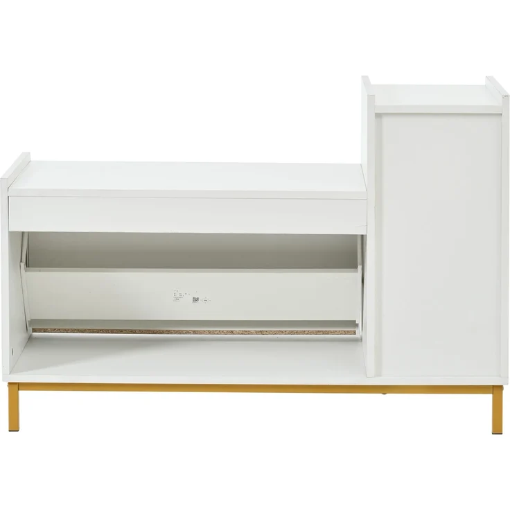 Schuhschrank mit Sitzbank Weiß/Gold, 100x38x68 cm, Hochglanz mit herunterziehbarem Schuhregal – Bild 8