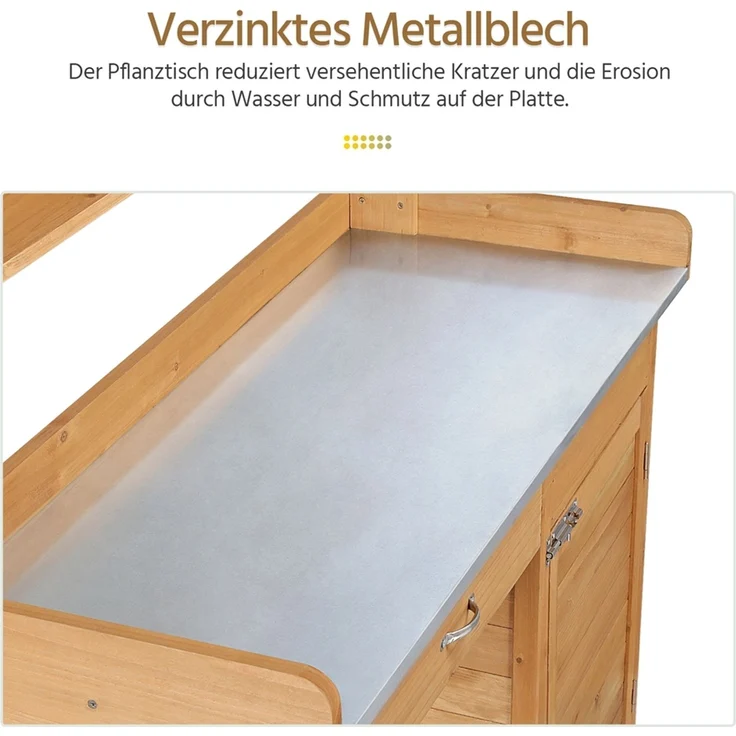 Yaheetech Pflanztisch mit Schubladen & Unterschrank, Blumentisch Gärtnertisch mit verzinkter Arbeitsplatte, wetterfest, 101 x 46 x 125 cm, Holzfarbe – Bild 8