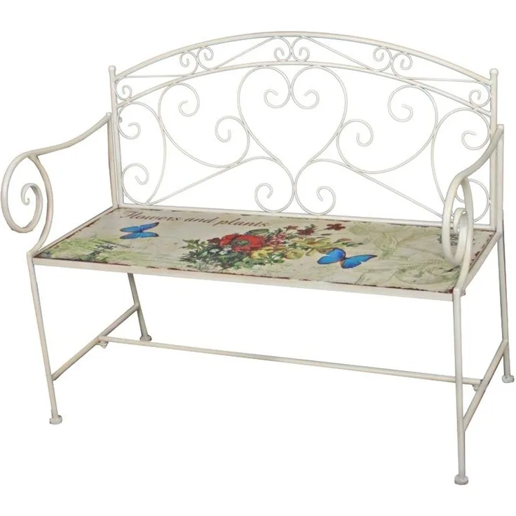Deko-Sitzbank, Motiv Schmetterlinge, Stahl altweiß, 92 x 109 x 51 cm