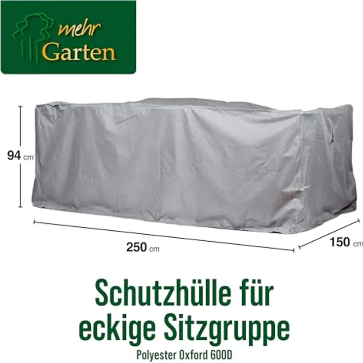 Mehr Garten Gartenmöbel Abdeckung, rechteckig 250x150x94 cm, grau, Oxford 600D, wasserdicht, UV-beständig, wetterfest – Bild 2