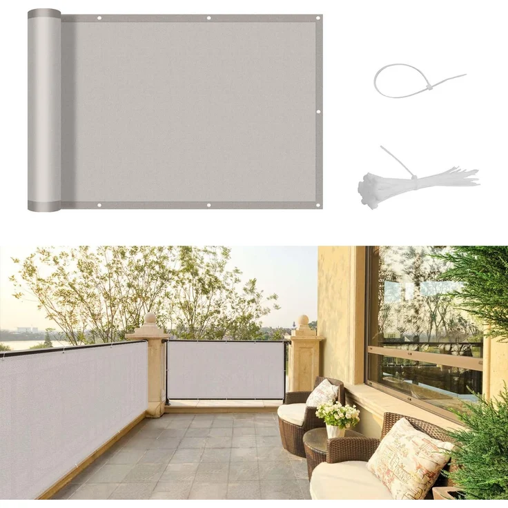 SUNNY GUARD Benutzerdefinierte Balkon Sichtschutz Wetterfest 100x700 cm Balkonverkleidung Balkonabdeckung Balkonumspannung UV-Schutz Windschutz mit Kabelbinder,Taupe