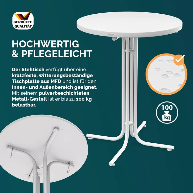 Casaria® Stehtisch Ø 70 cm Klappbar Rund Stabil Garten Hoch Holz pulverbeschichtet Metall Hochtisch Bistrotisch Partytisch Bartisch Biertisch Weiß – Bild 4