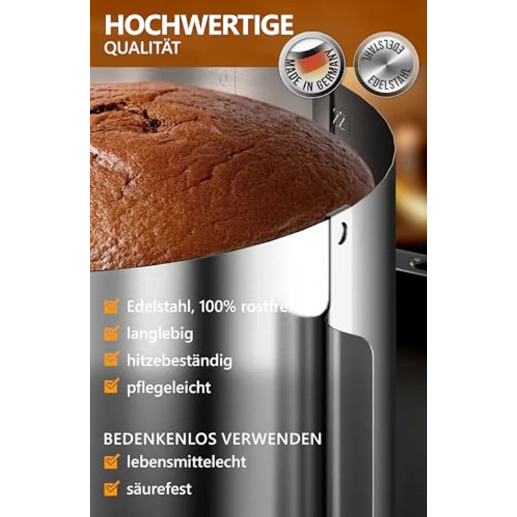 4smile Tortenring verstellbar 16-30 cm, 20 cm hoher Backring aus Edelstahl, stabile Tortenform - Kuchenring rund verstellbar, Backrahmen rund zum Backen und Dekorieren – Bild 5
