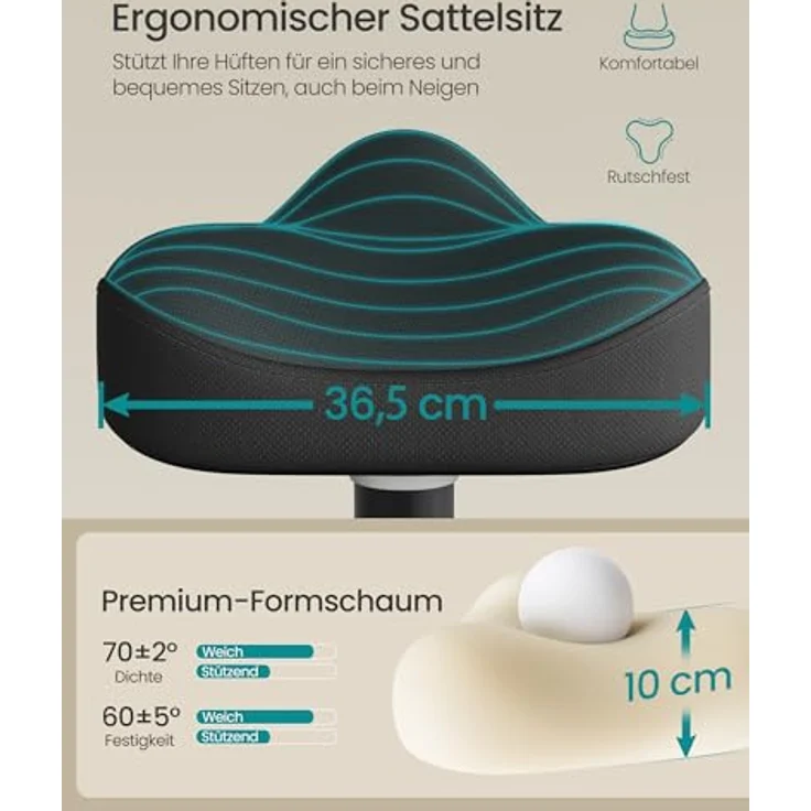 SONGMICS Hocker, mit Schwingeffekt, höhenverstellbar 48-65,5 cm, Anti-Rutsch-Sockel, drehbar, tintenschwarz, 34 x 36,5 x 48 cm – Bild 7