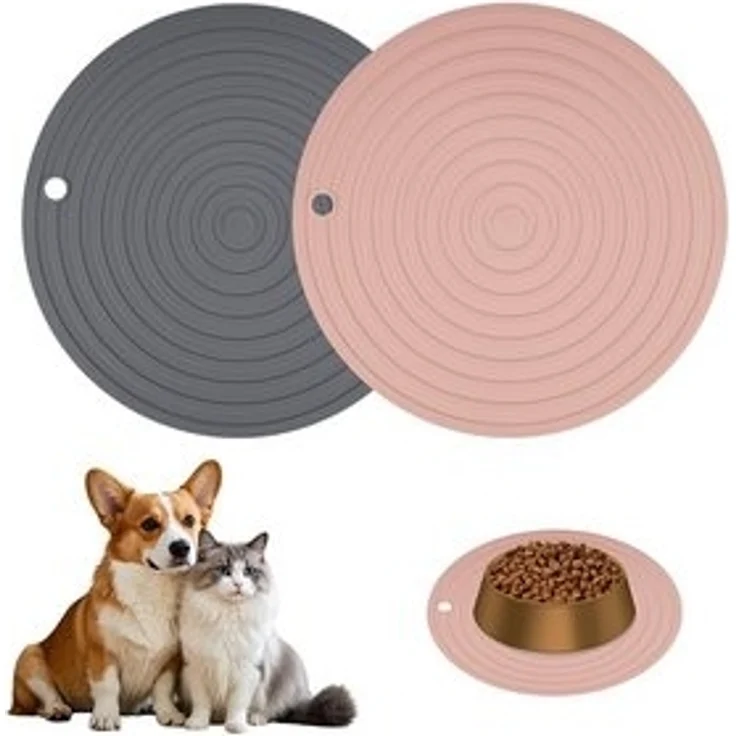 Ledander Napfunterlage 2 Stück runde Napfunterlage Hund Katzen,Anti-Rutsch-Unterlagen, geeignet für mittelgroße bis kleine Haustiere, in Pink und Grau – Bild 6