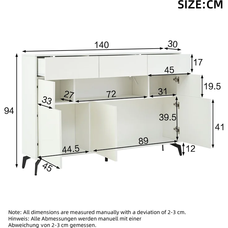 Abrihome Sideboard mit Stauraum und LED, Weiß, 94x30x140 cm – Bild 8