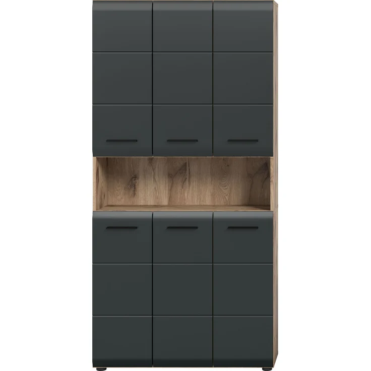 Mehrzweckschrank (B/H/T: 90x185x30 cm) in schwarz matt und Nox Oak Nachbildung – Bild 2